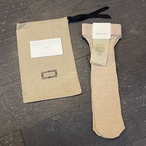 New Gucci Socks Lit Lux GG Net Champagne shimmer Women’s MEDIUM 20-22cm